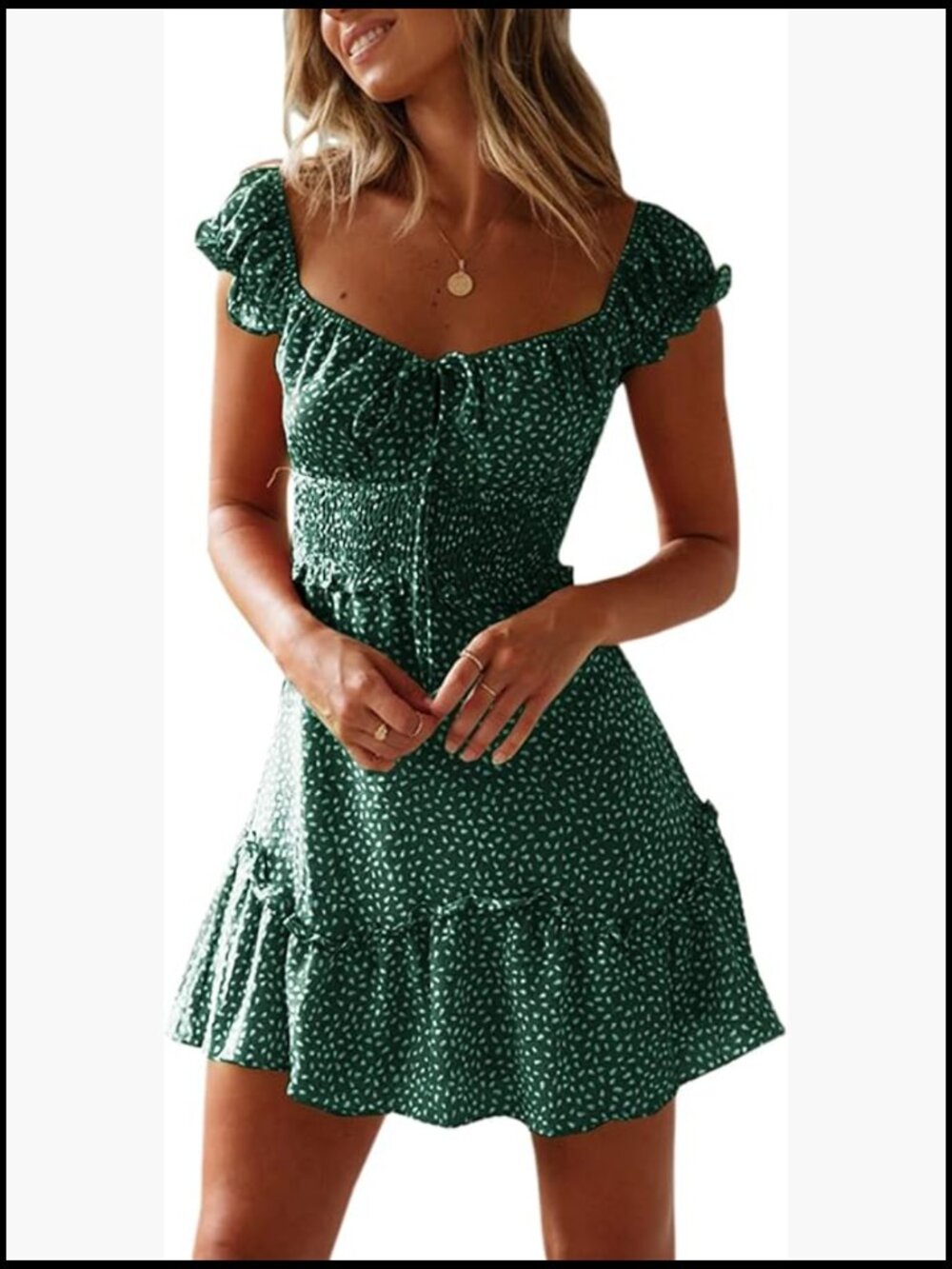 Polyester Mini Dress with Sweetheart Neckline and Ruffle Sleeves